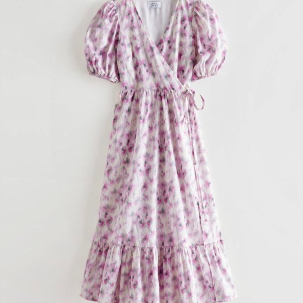 & Other Stories Puff Sleeve Floral Wrap Midi Dress